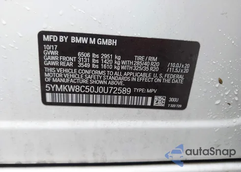 2018 BMW X6 M from USA, damaged, VIN 5YMKW8C50J0U72589